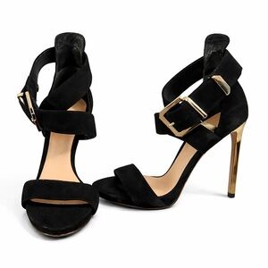 Marciano by GUESS Black Strappy Stiletto Heels – Size 7 – Gold Buckle